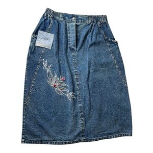 Pretty Bleu 90s Vintage Denim Beaded Skirt Sz L NWT